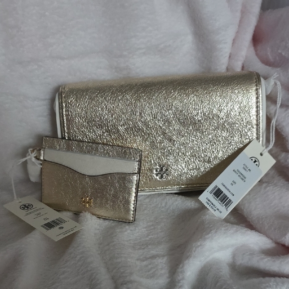 Tory Burch Handbags - NWT Tory Burch Elegant White Gold Women's Clutch and Cardholder Set